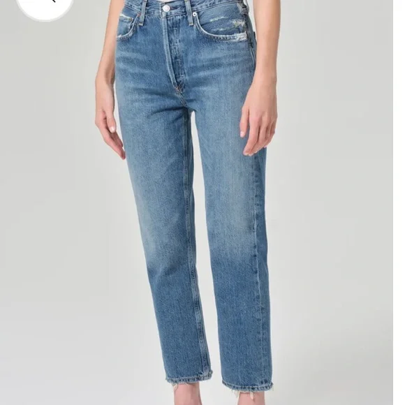 Agolde Riley High Rise Crop Denim Women’s Size 29 Frayed Hem NWOT - Picture 3 of 11